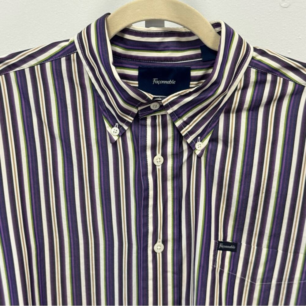 Façonnable Classic Striped Button Down Shirt Purple White XL - Picture 5 of 12